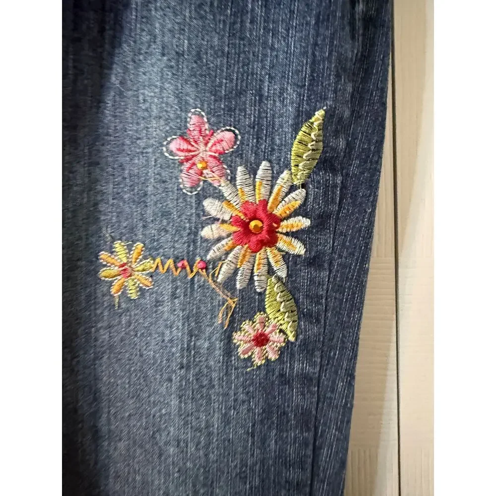 Pink Angel y2k Girls Size 16 Embroidered Flowered Jeans - Picture 3 of 8